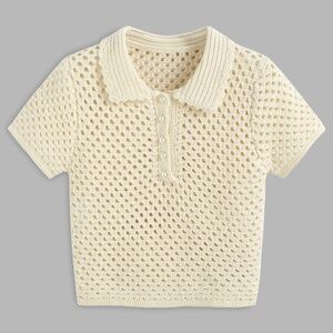 Cider Ivory Knitted short sleeve top with button details Size XXS